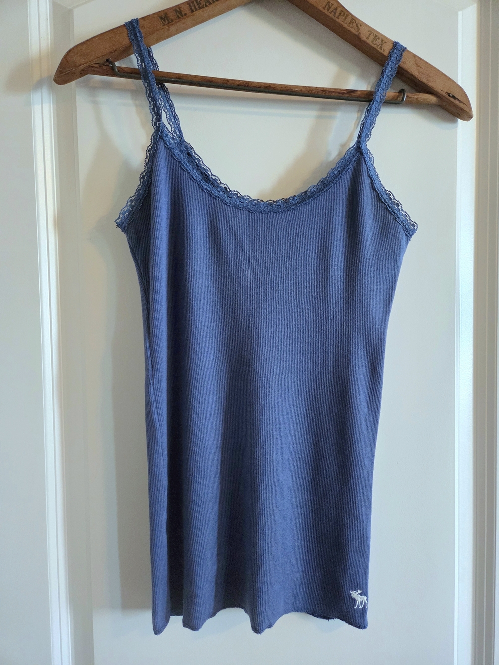 Vintage Y2K Abercrombie & Fitch Blue Lace Trim Ribbed Cami Top Size Small